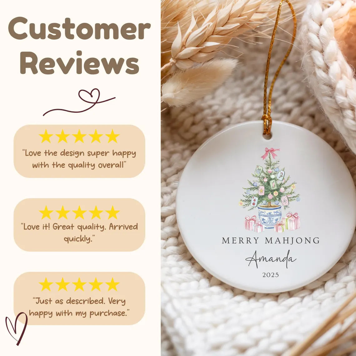 Merry Mahjong Ornament | Custom Ceramic Christmas Decor