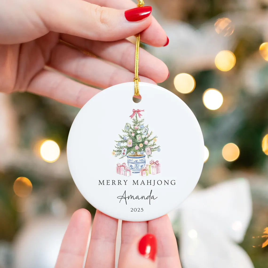 Merry Mahjong Ornament | Custom Ceramic Christmas Decor