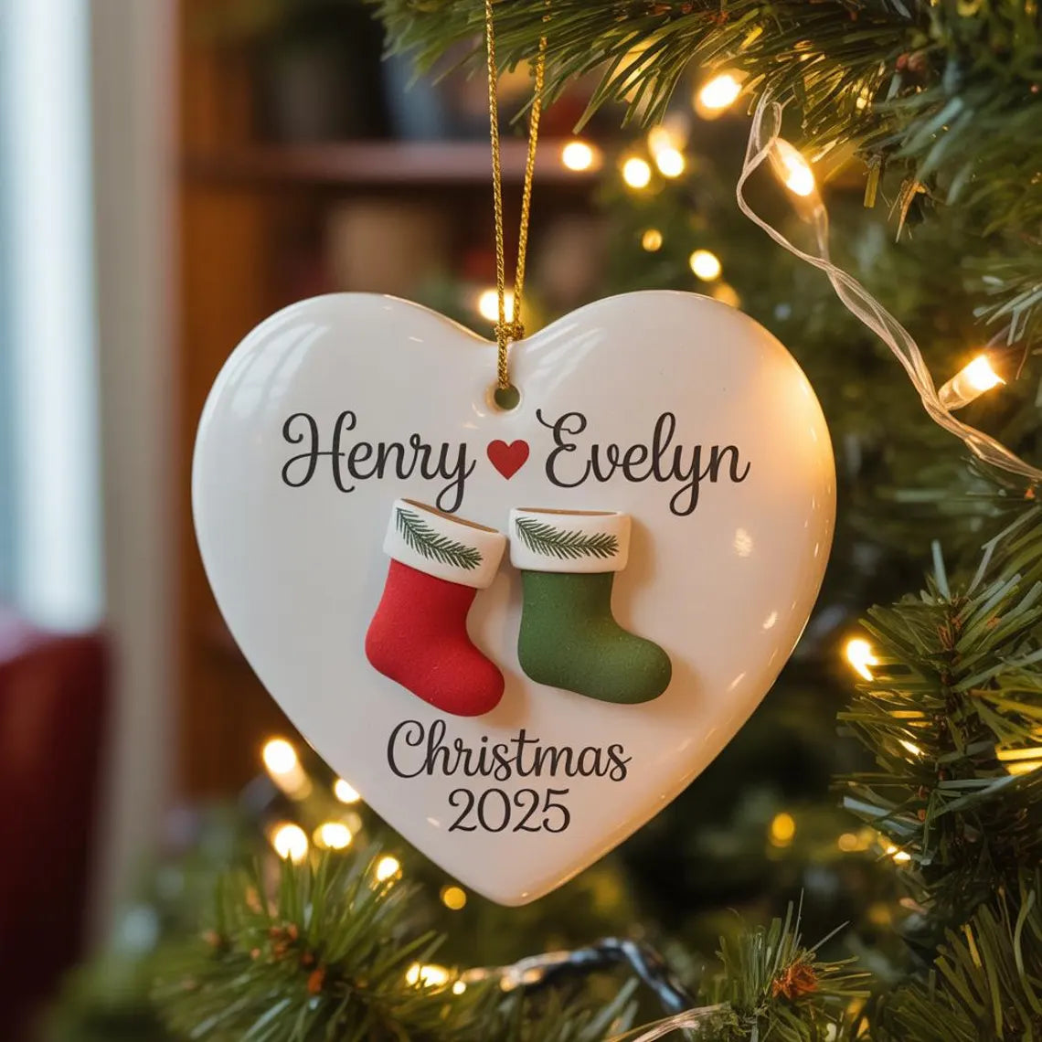 Personalized Couple Christmas Ornament 2025 | Custom Ceramic Keepsake Gift for Couples