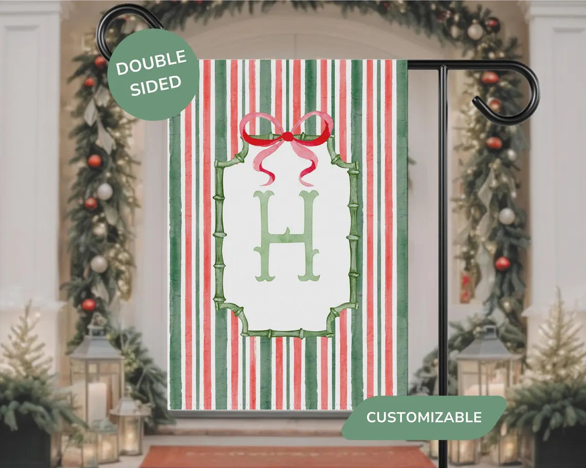Personalized Monogram Christmas Garden Flag | Red & Green Outdoor Décor