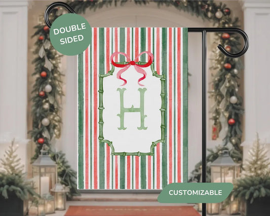 Personalized Monogram Christmas Garden Flag | Red & Green Outdoor Décor