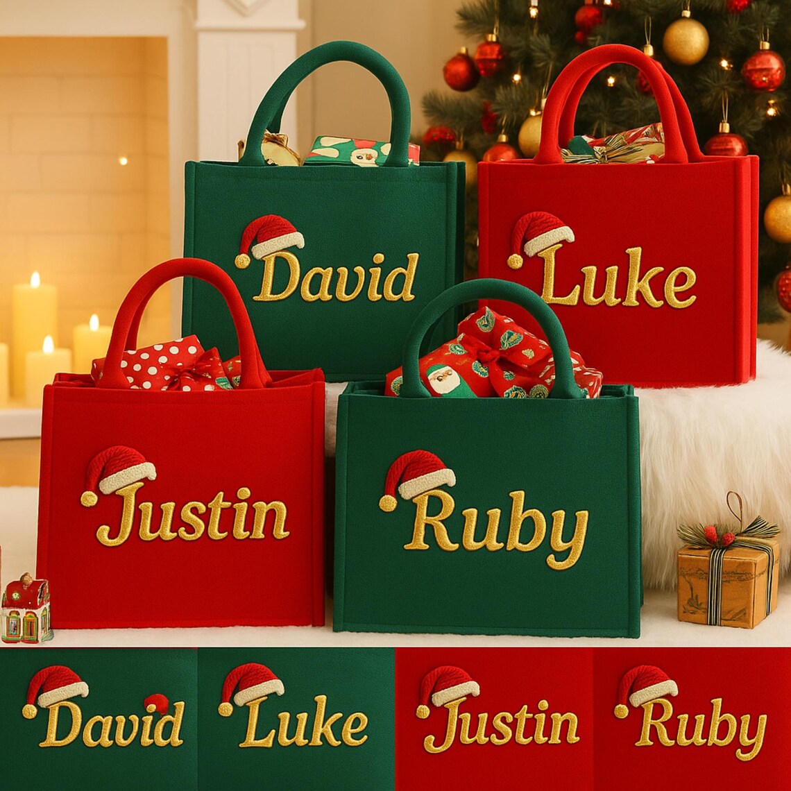 Personalized Christmas Bags | Custom Embroidered Christmas Gift Tote