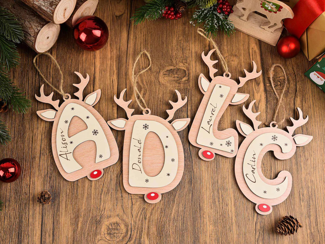 Personalized Reindeer Letter Ornament | Christmas Stocking Tag