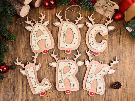 Personalized Reindeer Letter Ornament | Christmas Stocking Tag