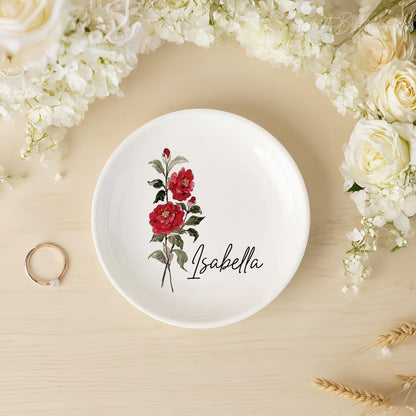 Personalised Birth Flower Trinket Dish – Custom Name Ring Dish Gift