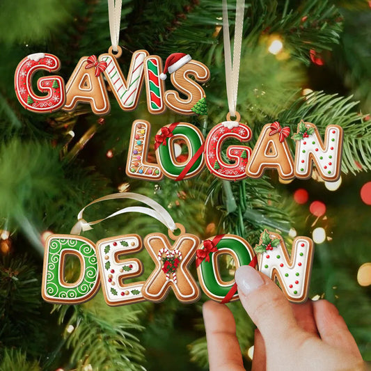 Personalized Acrylic Gingerbread Name Christmas Ornament | Kids Wooden Stocking Tag 2025