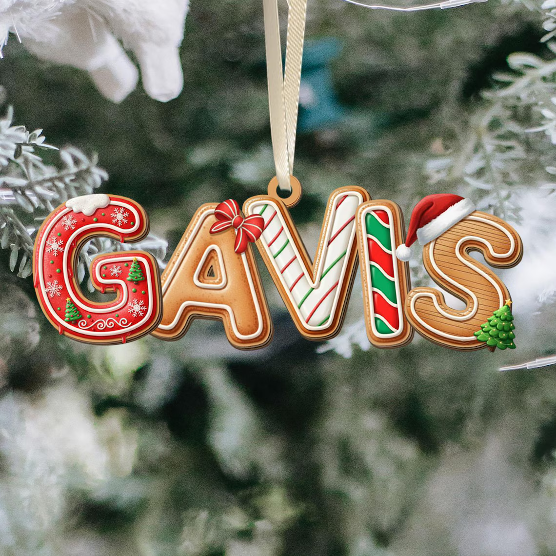 Personalized Acrylic Gingerbread Name Christmas Ornament | Kids Wooden Stocking Tag 2025