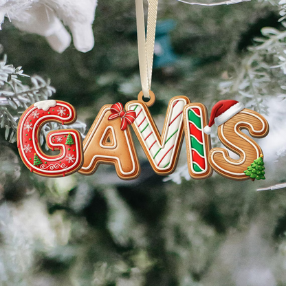 Personalized Acrylic Gingerbread Name Christmas Ornament | Kids Wooden Stocking Tag 2025