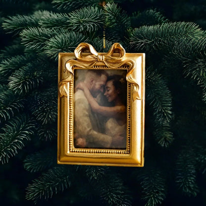 Custom Photo Oil Painting Style Frame Ornament – Family & Couple Christmas Gift