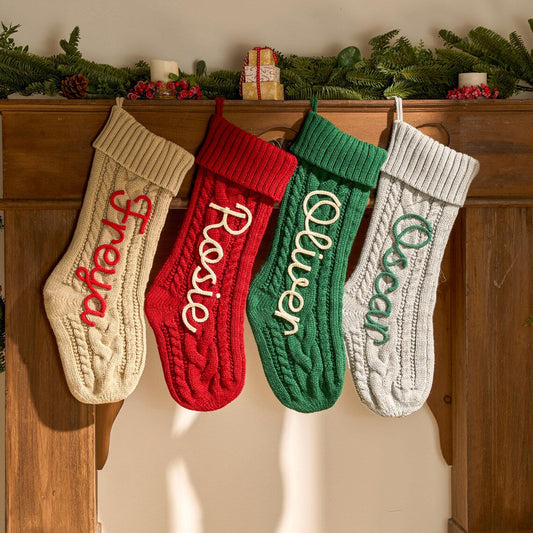 2025 Personalized Knit Christmas Stocking | Custom Embroidered Name