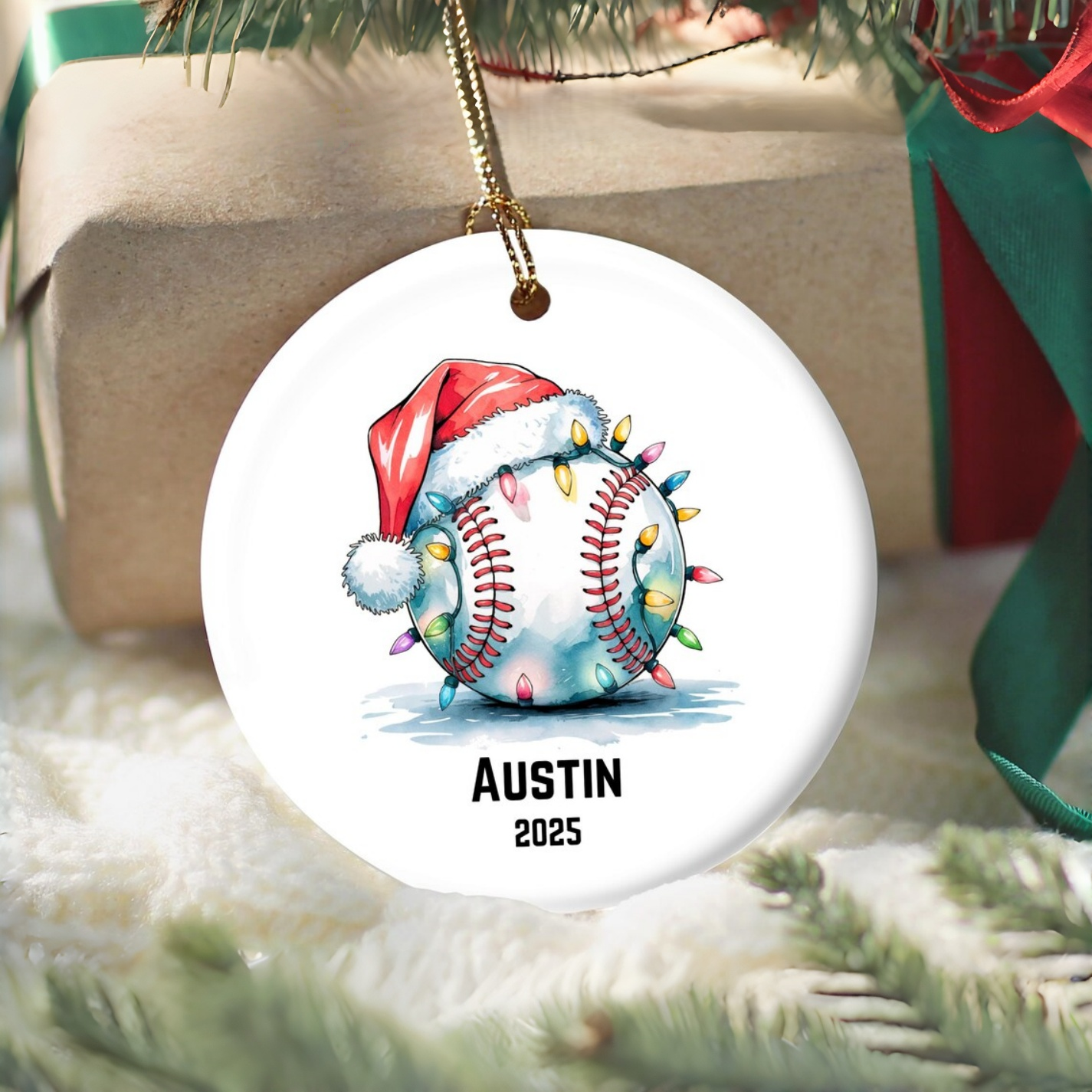 Personalized Christmas Sports Ceramic Ornament – Baseball, Football, Soccer, Softball