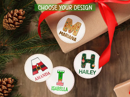 Personalized Christmas Round Stickers | Kids Name Gift Labels 2025