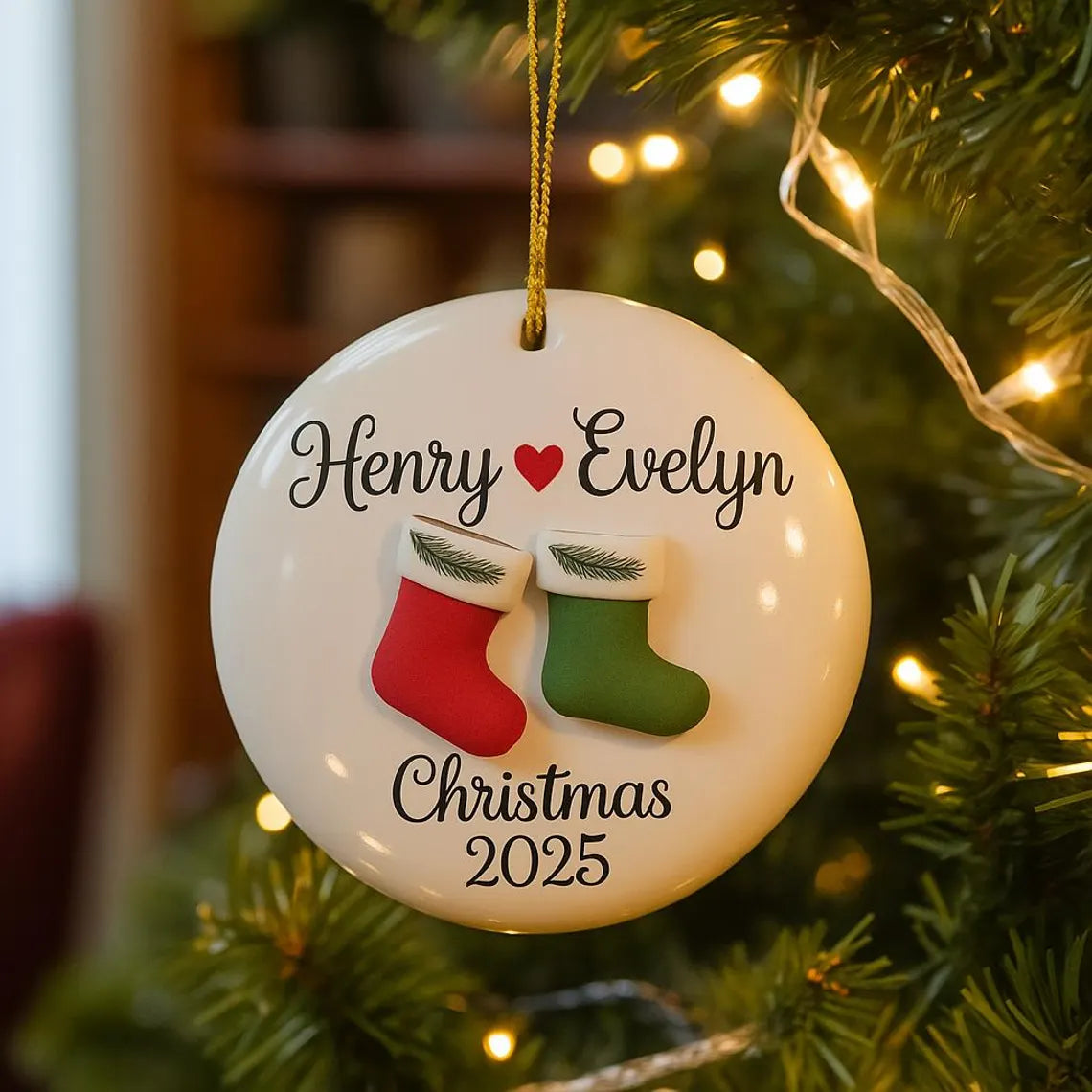Personalized Couple Christmas Ornament 2025 | Custom Ceramic Keepsake Gift for Couples