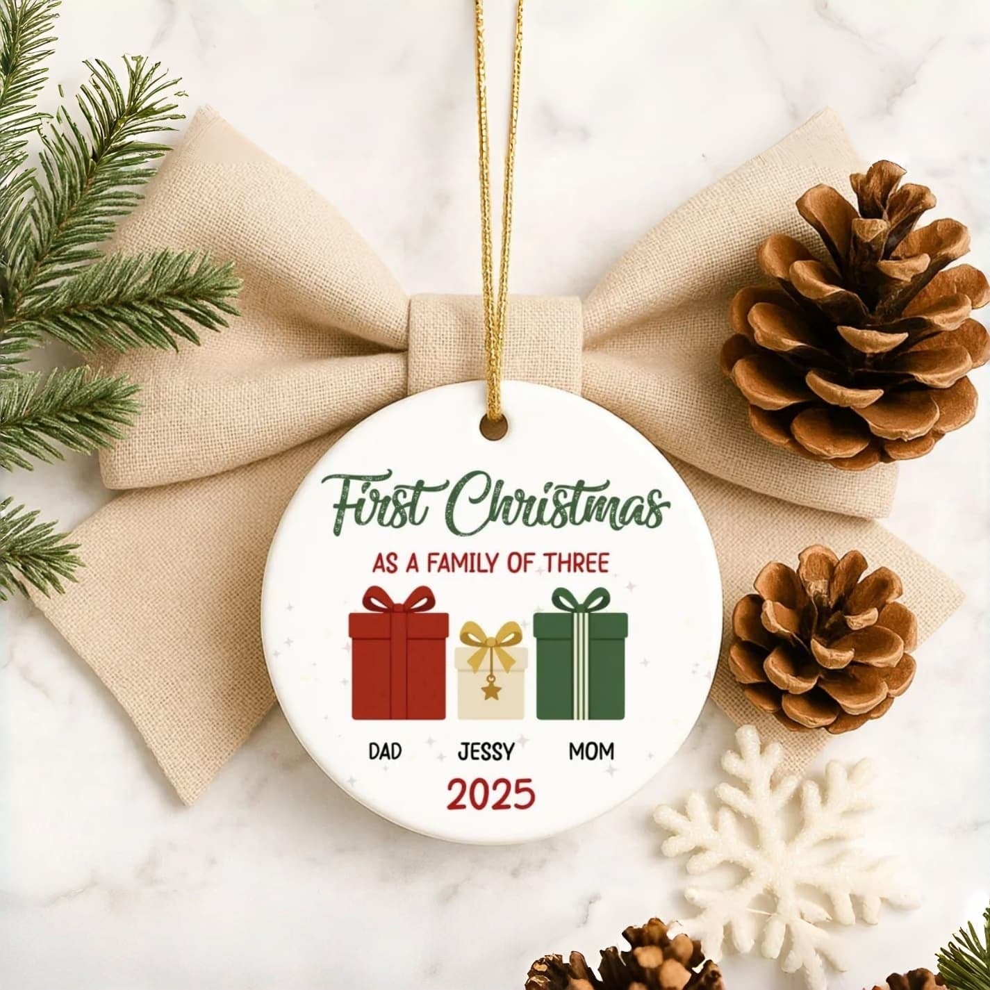 Baby’s First Christmas Ornament 2025 | Personalized Family Ornament