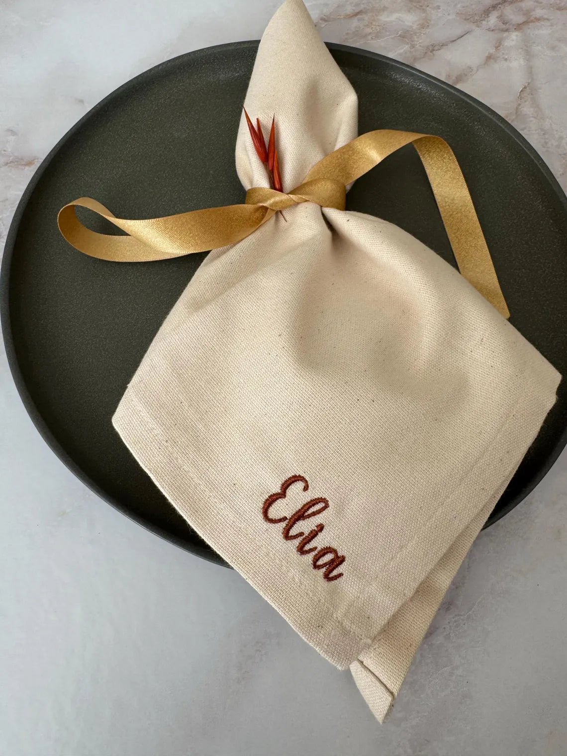 Personalized Holiday Napkin | Custom Embroidered Name Cloth Napkin for Christmas