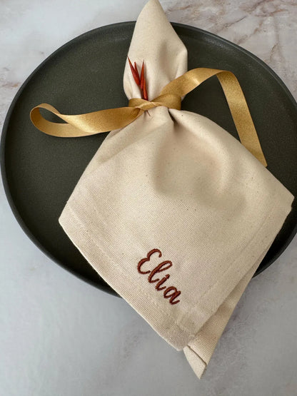 Personalized Holiday Napkin | Custom Embroidered Name Cloth Napkin for Christmas
