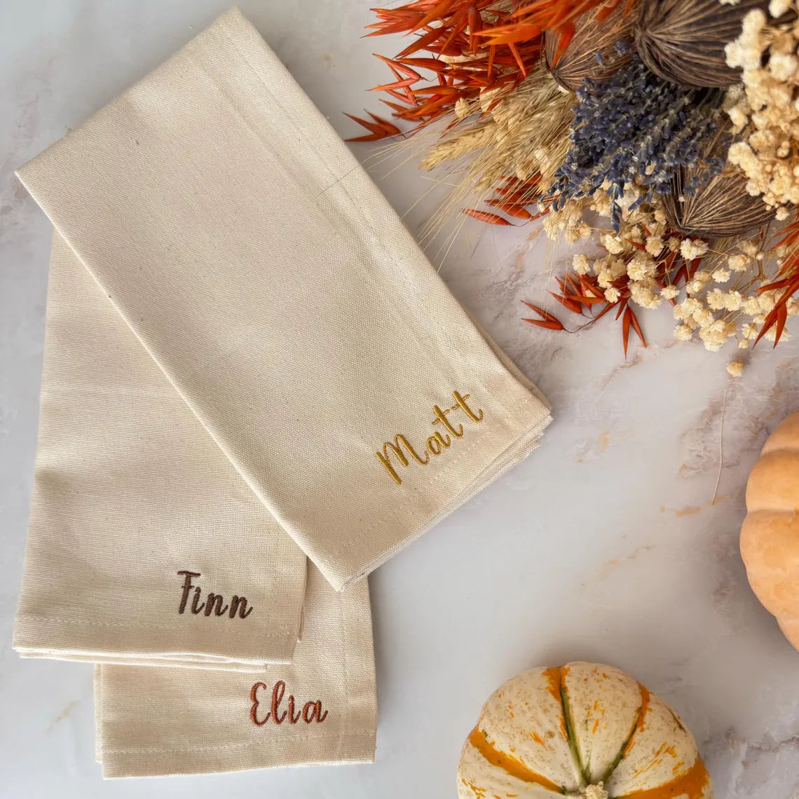 Personalized Holiday Napkin | Custom Embroidered Name Cloth Napkin for Christmas
