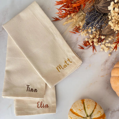 Personalized Holiday Napkin | Custom Embroidered Name Cloth Napkin for Christmas
