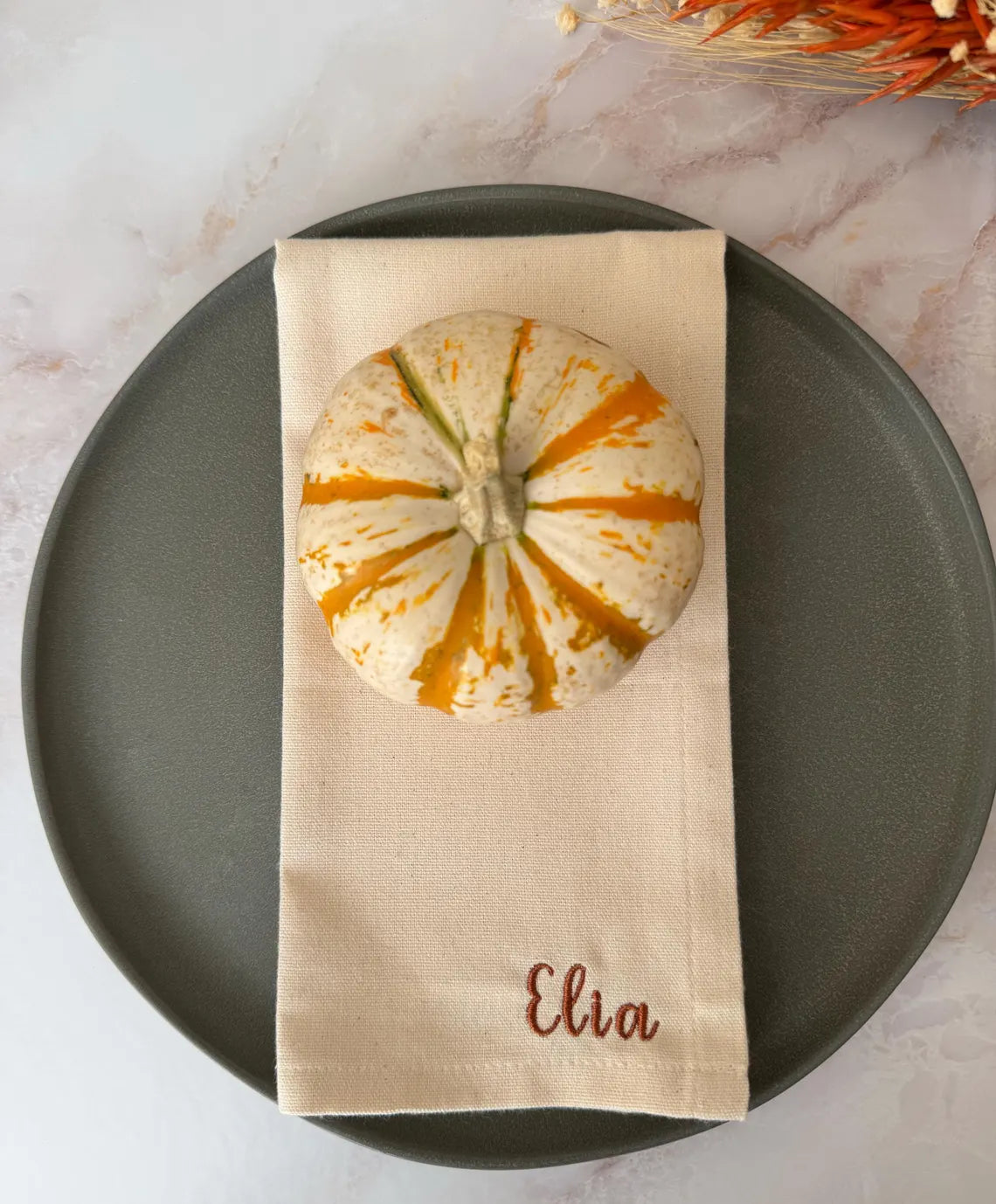 Personalized Holiday Napkin | Custom Embroidered Name Cloth Napkin for Christmas