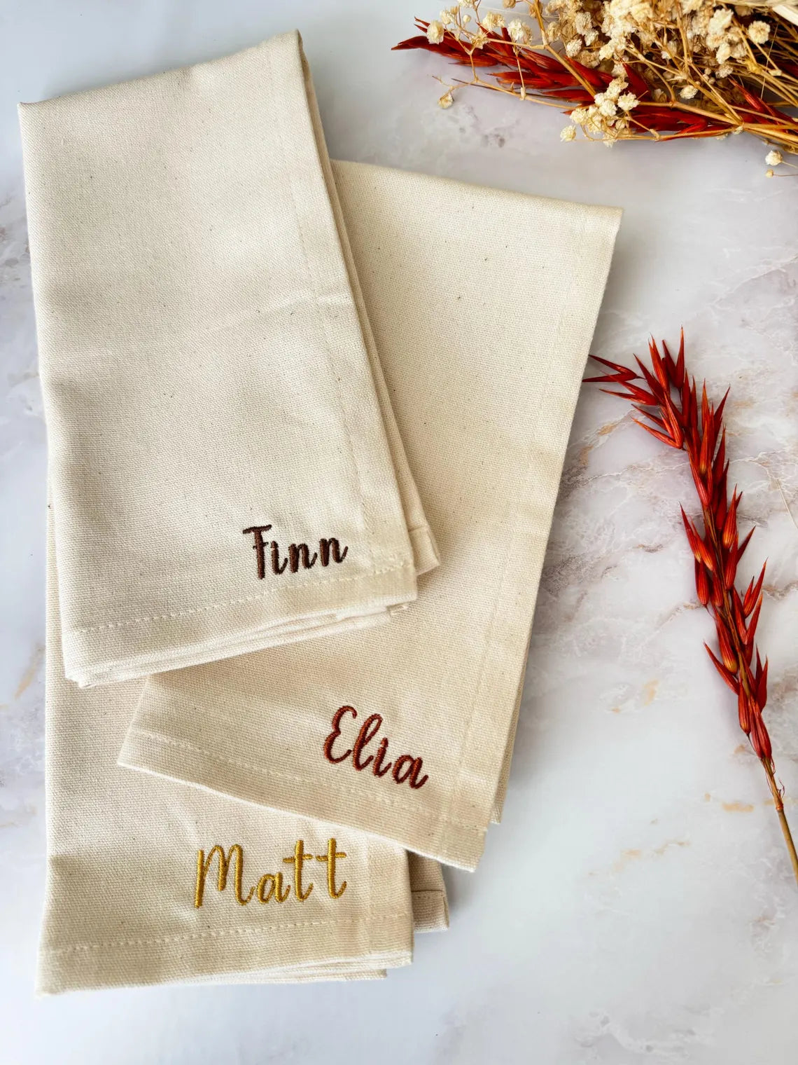 Personalized Holiday Napkin | Custom Embroidered Name Cloth Napkin for Christmas