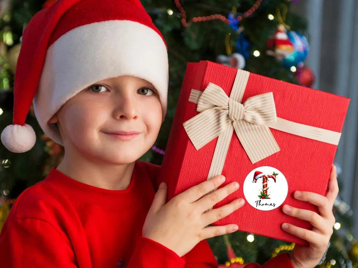 Personalized Candy Cane Christmas Name Labels – Festive Gift Stickers