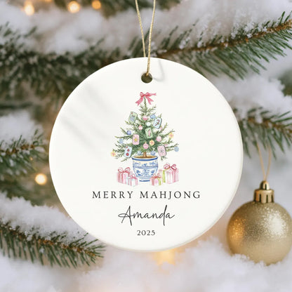 Merry Mahjong Ornament | Custom Ceramic Christmas Decor