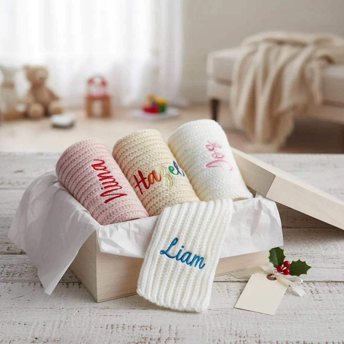 Custom Winter Scarf with Embroidered Name | Personalized Knit Scarf Gift