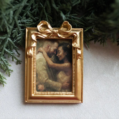 Custom Photo Oil Painting Style Frame Ornament – Family & Couple Christmas Gift