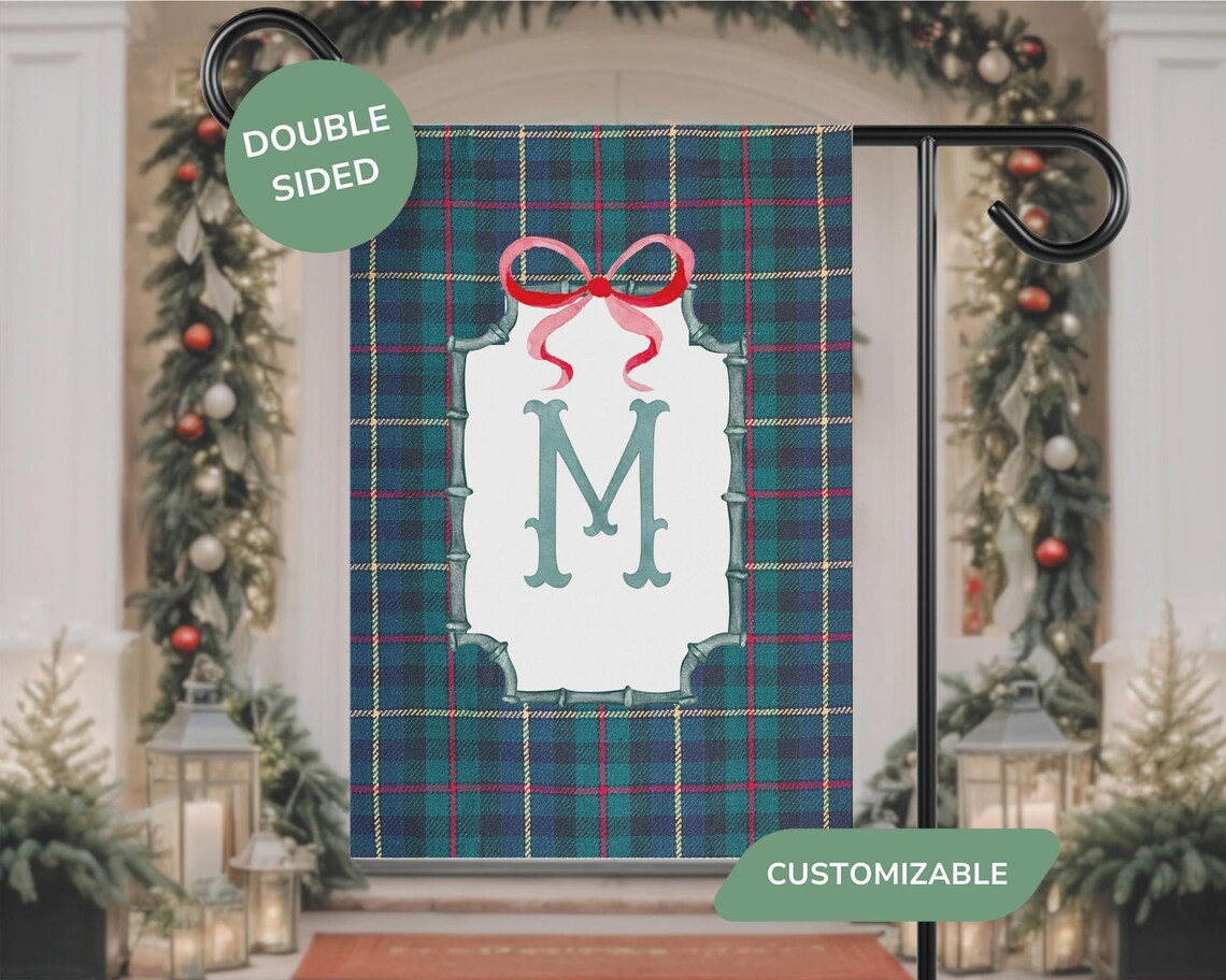 Personalized Monogram Christmas Garden Flag | Red & Green Outdoor Décor