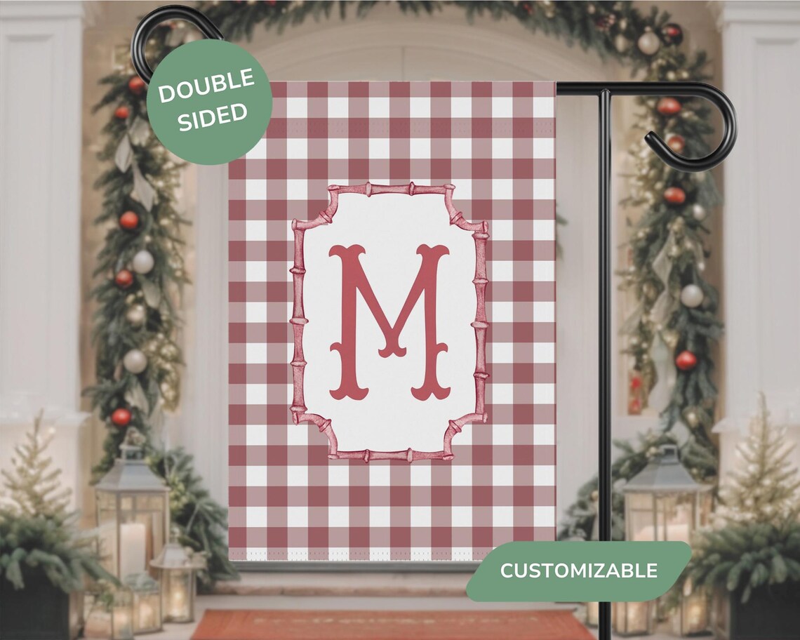 Personalized Monogram Christmas Garden Flag | Red & Green Outdoor Décor