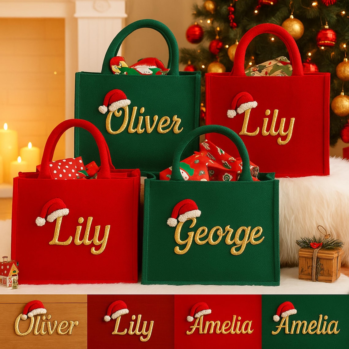 Personalized Christmas Bags | Custom Embroidered Christmas Gift Tote