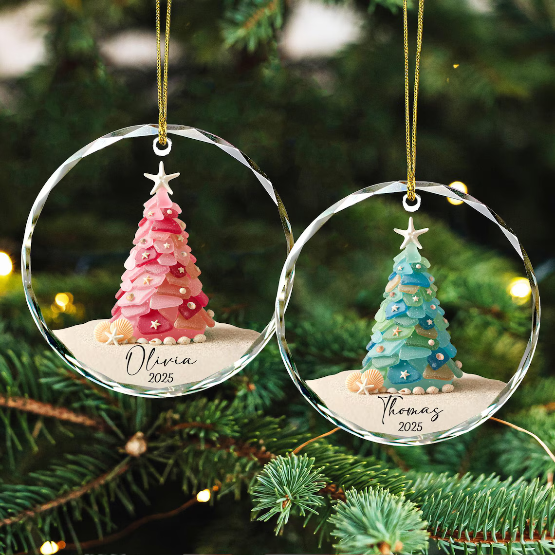 Personalized Seaglass Christmas Ornament | Ocean Glass Keepsake