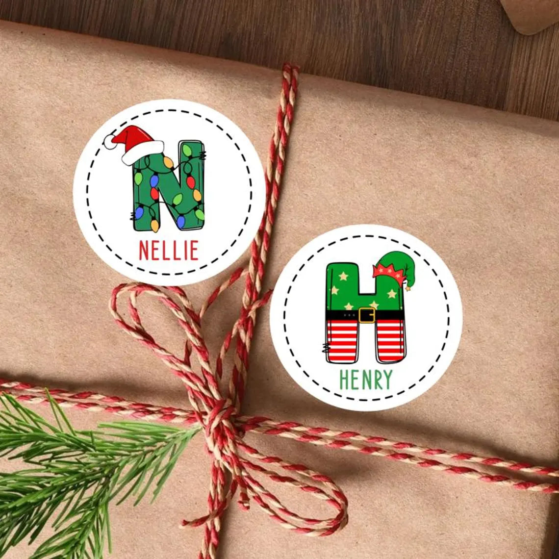 Personalized Kids Christmas Mistletoe Name Labels | Holiday Gift Stickers 2025