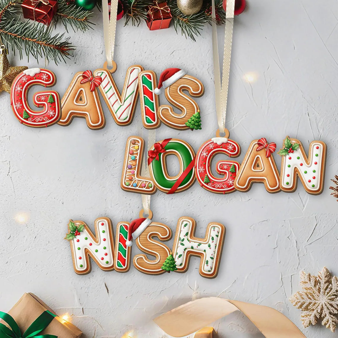 Personalized Acrylic Gingerbread Name Christmas Ornament | Kids Wooden Stocking Tag 2025