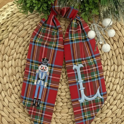Personalized Nutcracker Christmas Wreath Sash | Embroidered Door Bow