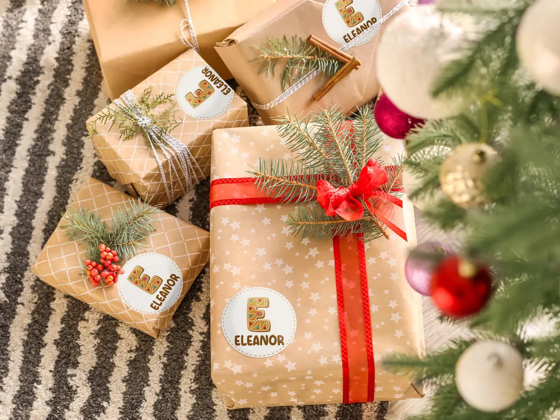 Personalized Christmas Round Stickers | Kids Name Gift Labels 2025