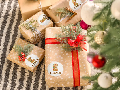 Personalized Christmas Round Stickers | Kids Name Gift Labels 2025