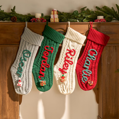 2025 Personalized Knit Christmas Stocking | Custom Embroidered Name