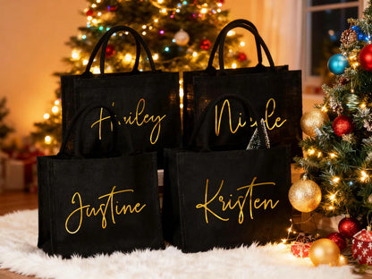 Personalized Burlap Christmas Gift Bag | Custom Red Holiday Gift Sack