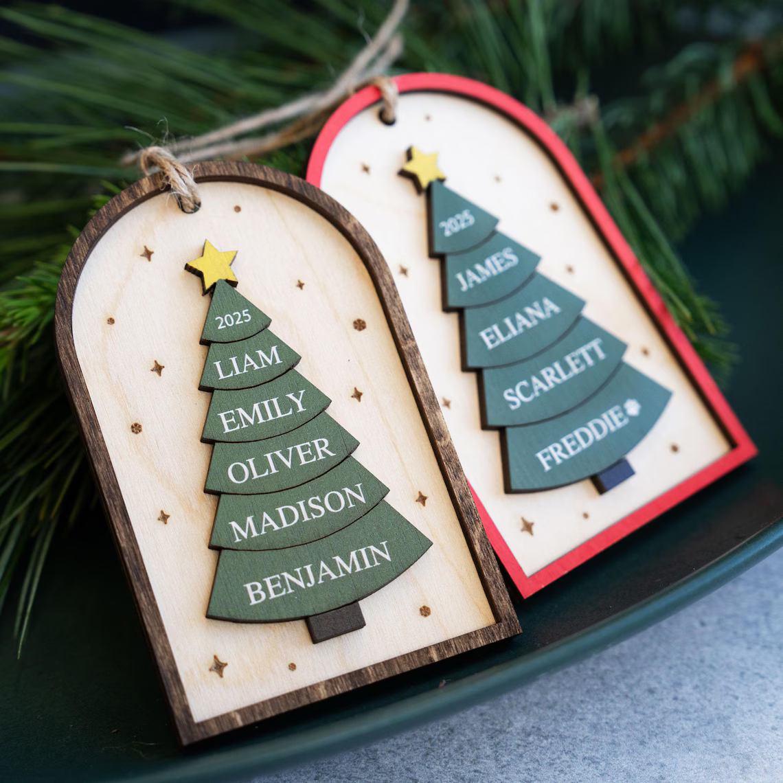 Personalized 2025 Family Christmas Ornament | Custom 3D Wood Keepsake