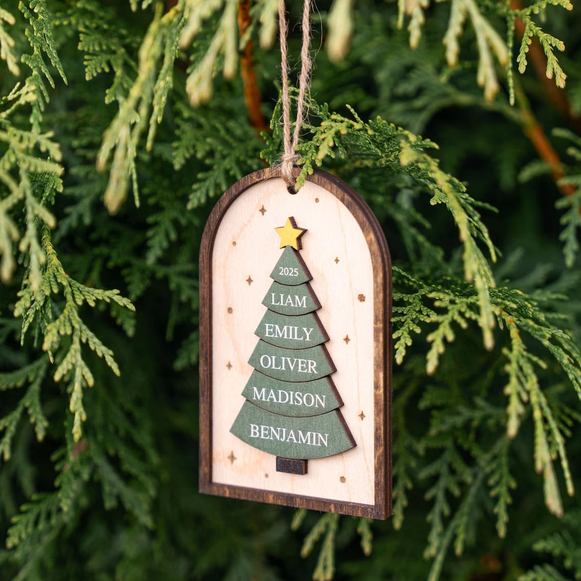 Personalized 2025 Family Christmas Ornament | Custom 3D Wood Keepsake