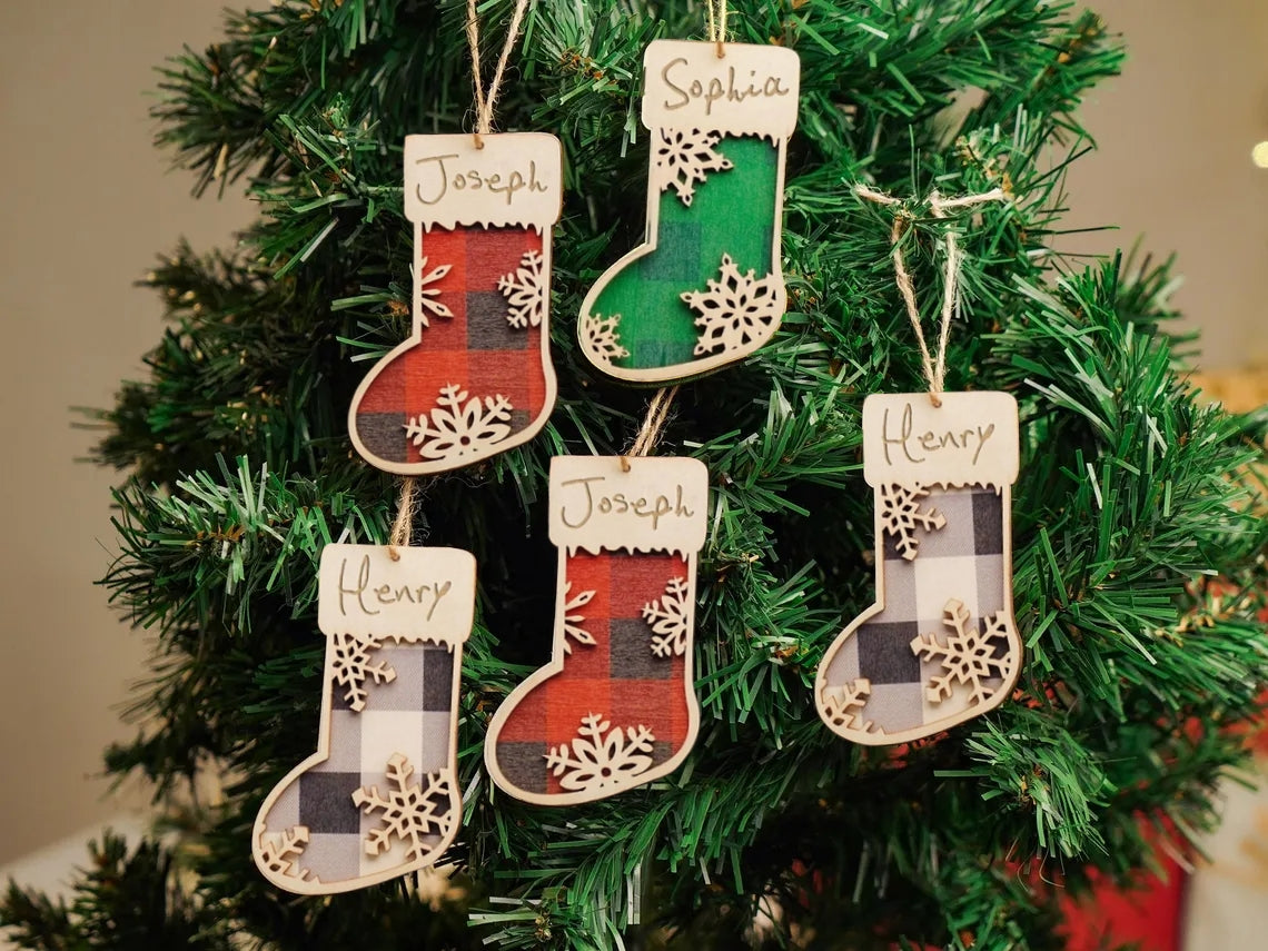 Personalized Family Christmas Ornament | Custom Wooden Stocking
