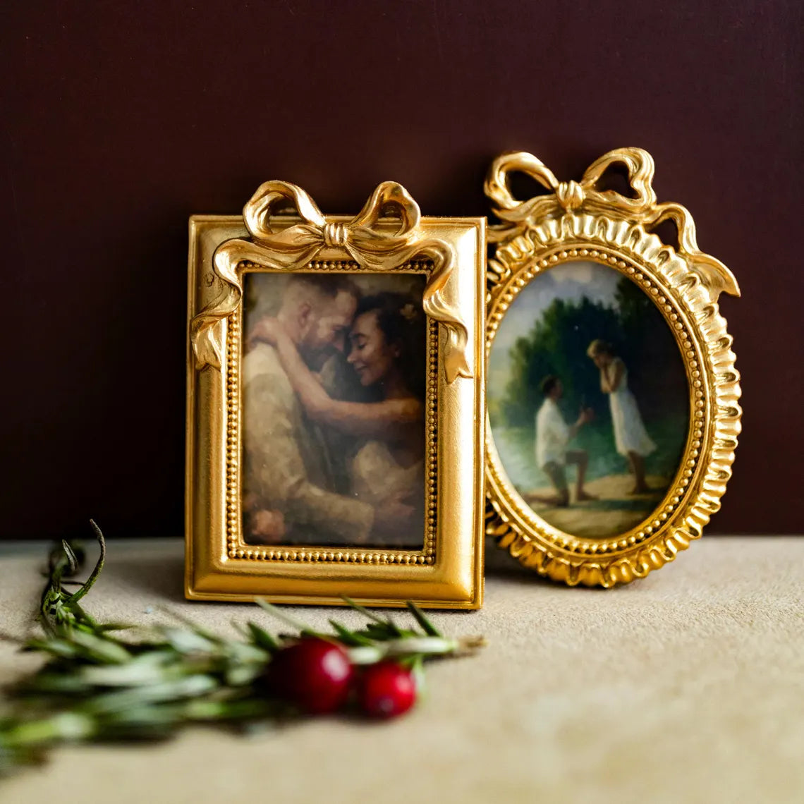 Custom Photo Oil Painting Style Frame Ornament – Family & Couple Christmas Gift