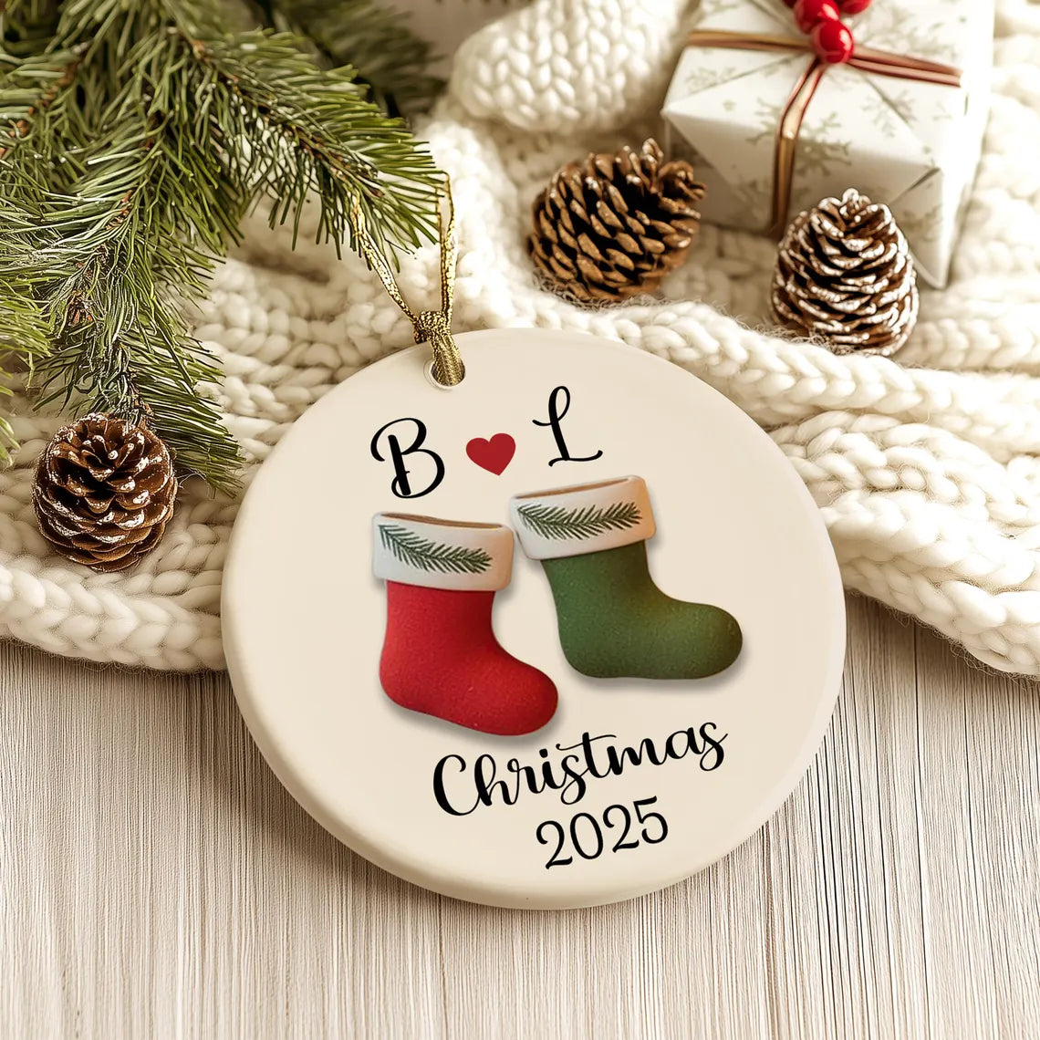 Personalized Couple Christmas Ornament 2025 | Custom Ceramic Keepsake Gift for Couples