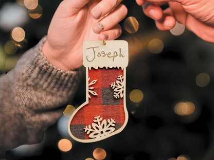 Personalized Family Christmas Ornament | Custom Wooden Stocking