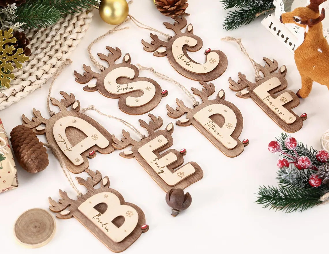 Personalized Reindeer Christmas Name Ornament – Family Holiday Decor