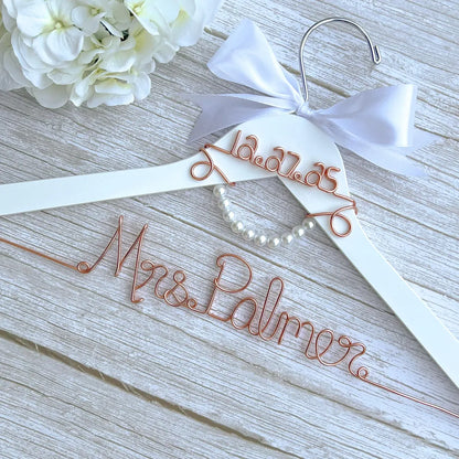 Personalized Bride Wedding Hanger with Name & Date – Pearl Detail