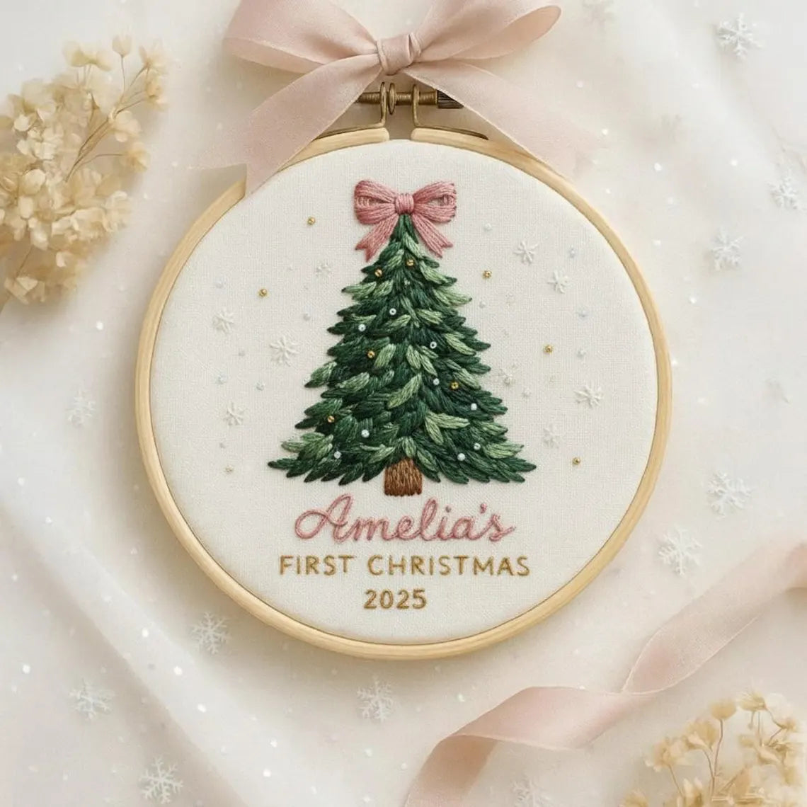 Custom Woodland Animal Baby’s 1st Christmas Embroidered Ornament