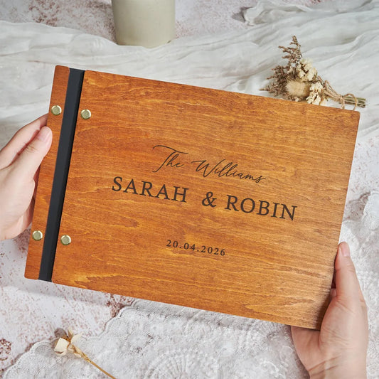 Custom Wooden Wedding Guest Book – Engraved & Personalized