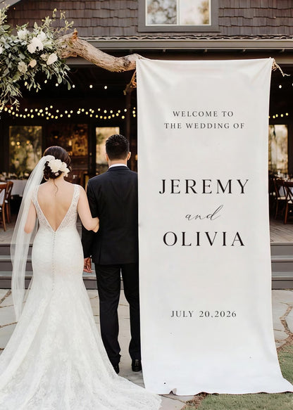 Custom Linen Wedding Welcome Sign – Personalized Fabric Wedding Banner